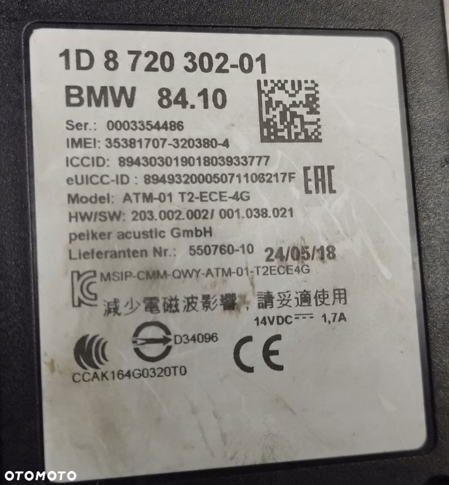 MODUŁ BLUETOOTH BMW F20 F21 F30 F31 F34 8720302 - 12