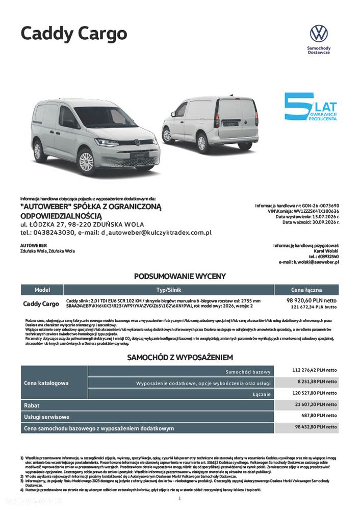 Volkswagen Caddy Cargo 2,0 TDI 102 KM - 15