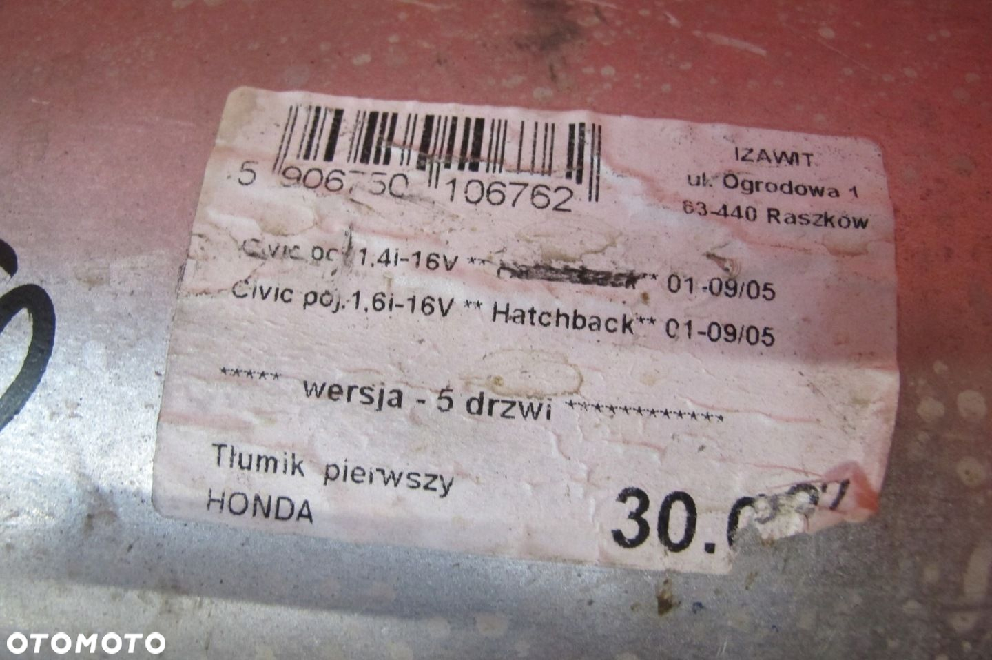 HONDA CIVIC 7 VII EU7 1.4 iS D14Z6 RURA WYDECH TŁUMIK KOŃCOWY ŚRODKOWY KPL - 2