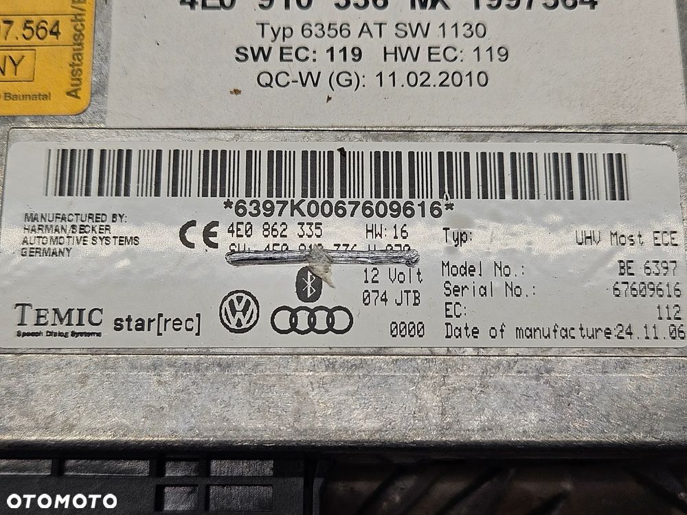 AUDI Q7 05-15R MODUL STEROWNIK BLUETOOTH 4E0862335 4E0910336MX - 5