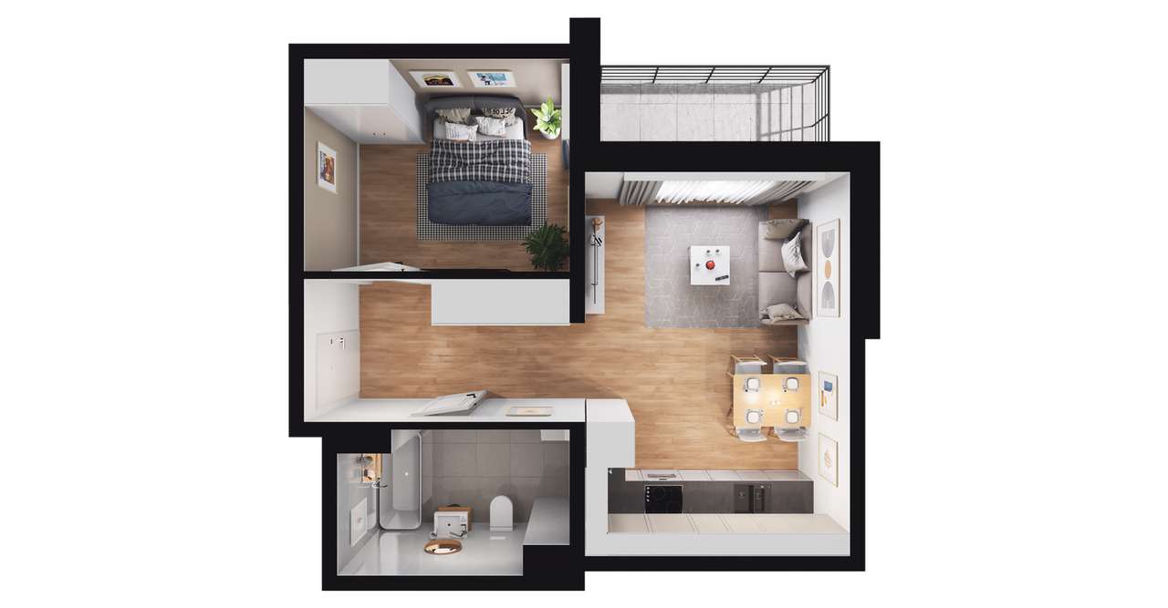 2-pokojowe mieszkanie 37m2 + balkon - Pełny obrazek: 3/15