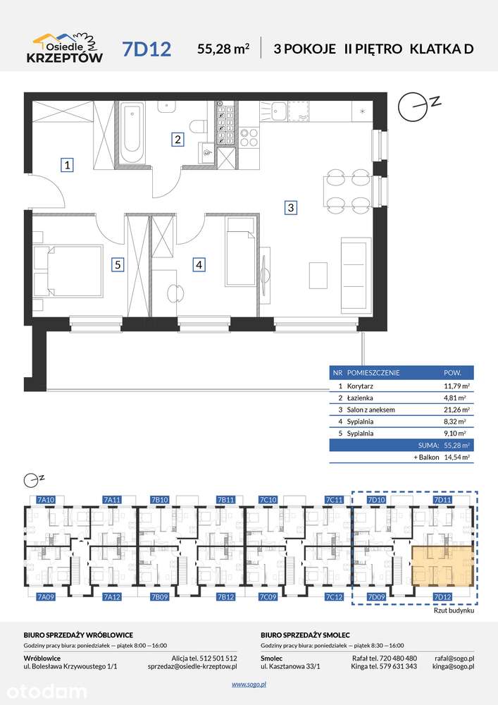 55,28m² +STRYCH 37,15m² +BALKON 14,54 m²+M.PARKING.-pod Wrocławiem+las