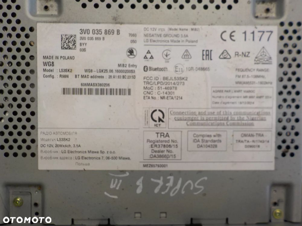 SKODA SUPERB III RADIO NAWIGACJA  3V0035869B - 3