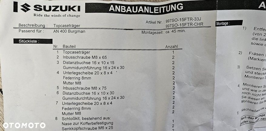 Stelaż pod kufer centralny bagażnik Suzuki Burgman AN 400 (98-02) 997SO-15FTR-33J - 7