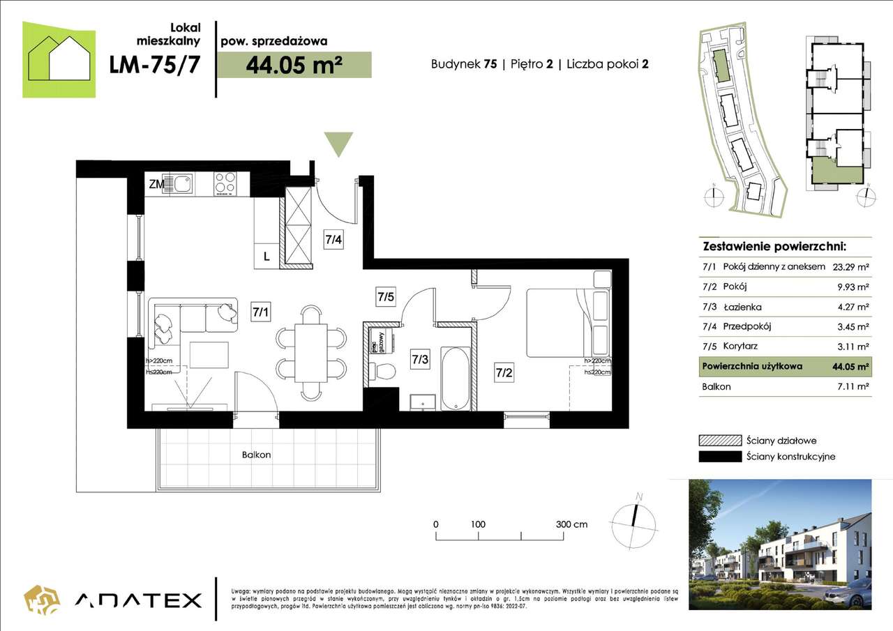 44m2 || 2 pokoje + BALKON || stan deweloperski