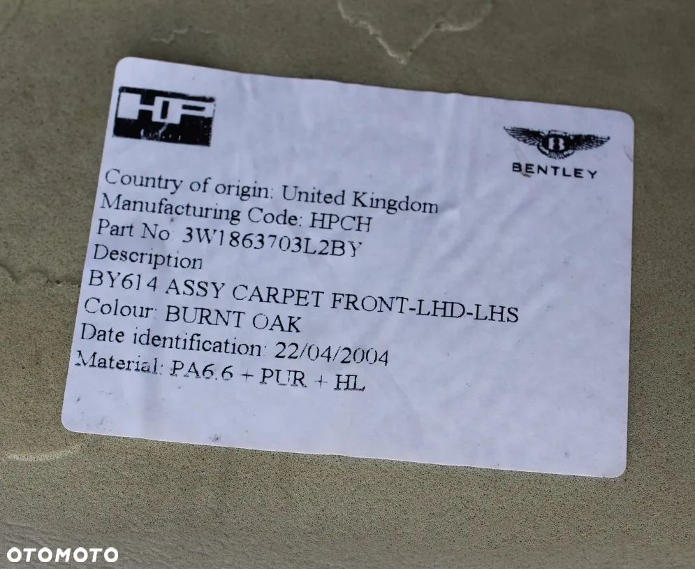 Dywan wykładzina brąz Bentley Continental GT GTC 3W1863704  3W1863703 Burnt Oak Europa - 9