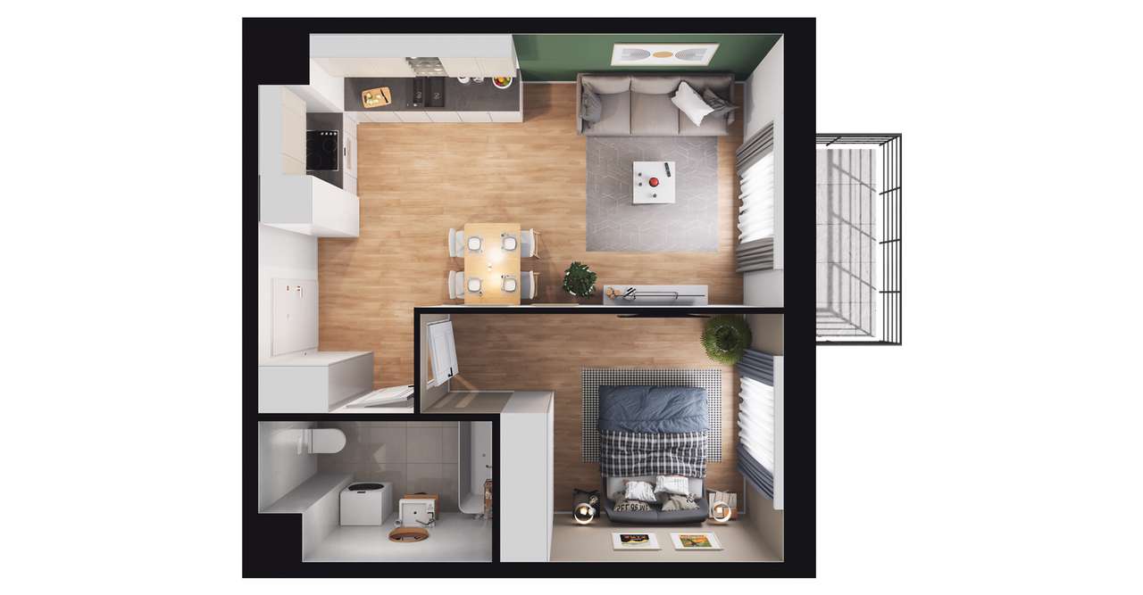 2-pokojowe mieszkanie 37m2 + balkon - Pełny obrazek: 2/12