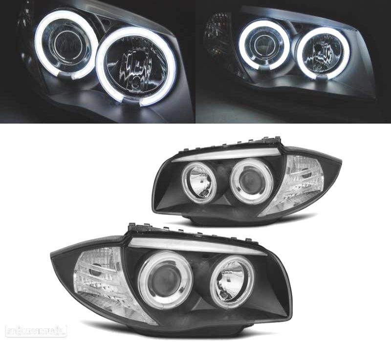 FARÓIS ANGEL EYES CCFL BMW E81 E87 E82 E88 00-11 FUNDO PRETO - 1