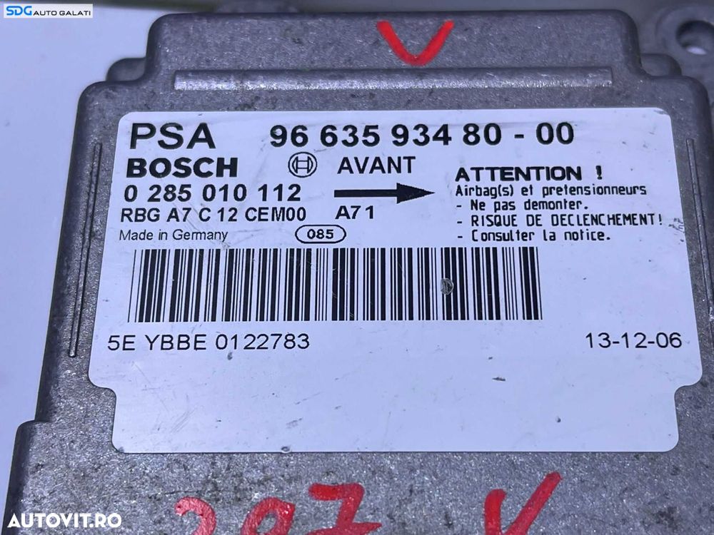Unitate Modul Calculator Airbag Peugeot 207 2006 - 2014 Cod 9663593480 0285010112 [L8918] - 3
