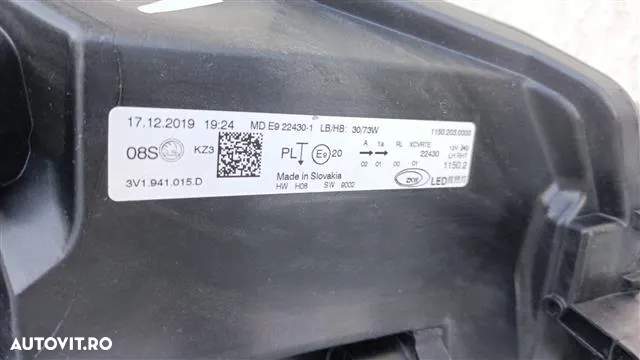 Far stanga Skoda Superb 3 Facelift Full Led an 2019 2020 2021 2022 2023  cod 3V1941015D - 7