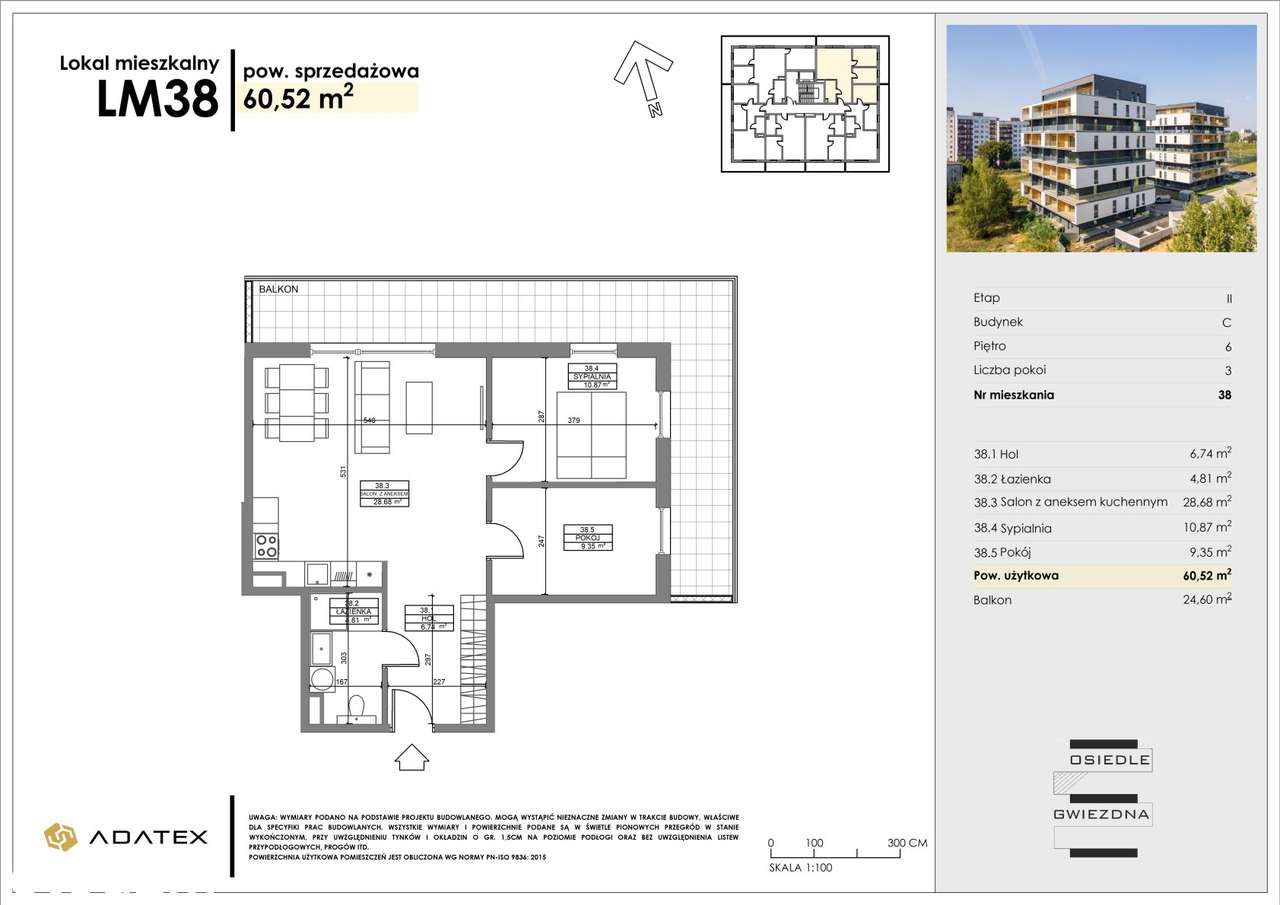 Osiedle Gwiezdna | mieszkanie 3 pokoje | BALKON 24m2 | C38