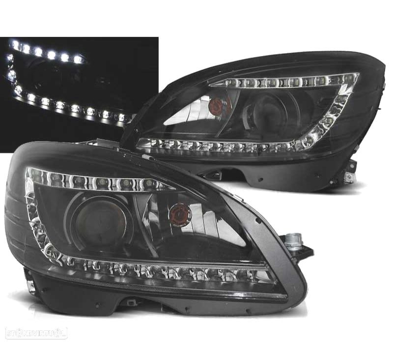 FARÓIS BIXENON MERCEDES CLASSE C W204 07-11 LUZ DIURNA FUNDO NEGRO - 1