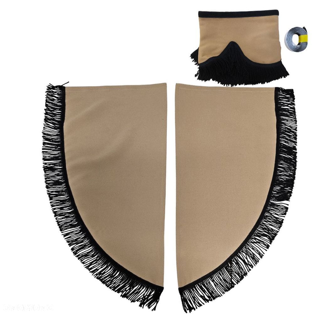 ZASŁONY BOCZNE + FALBANA TIR - materiał: Welur- Ciemny Beż + Frędzle Czarne - 1