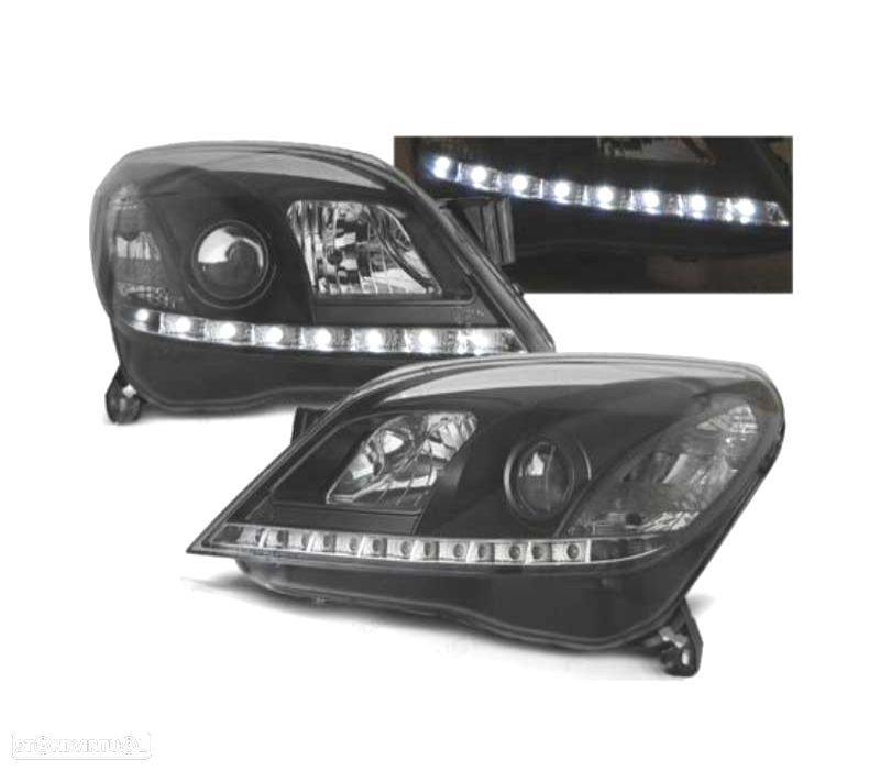FARÓIS OPEL ASTRA H 04-09 LUZ DIURNA LED FUNDO NEGRO - 1