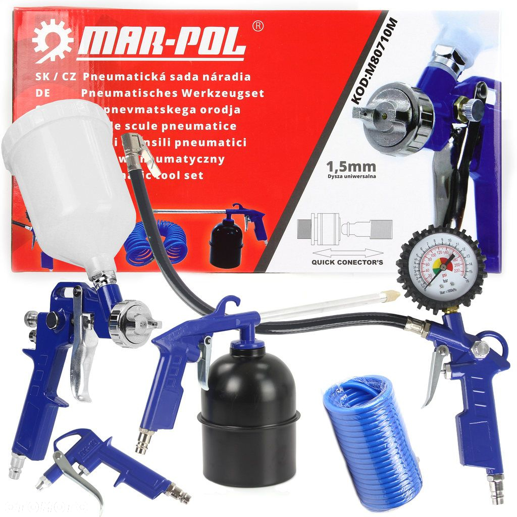 MARPOL ZESTAW NARZĘDZI PNEUMATYCZNYCH DO MALOWANIA 5EL PISTOLET WĄŻ M80710M - 2