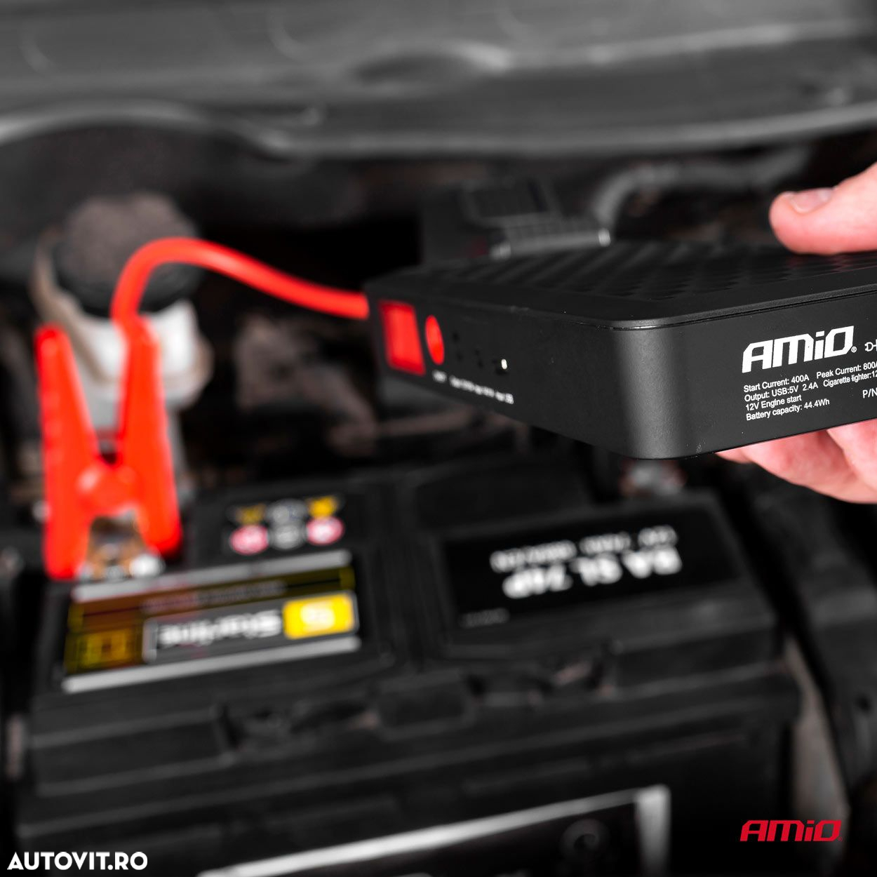 Baterie externa AMiO, mini robot pornire motor 12V si incarcator dispozitive electronice USB 5V, Jump Starter Auto - 4