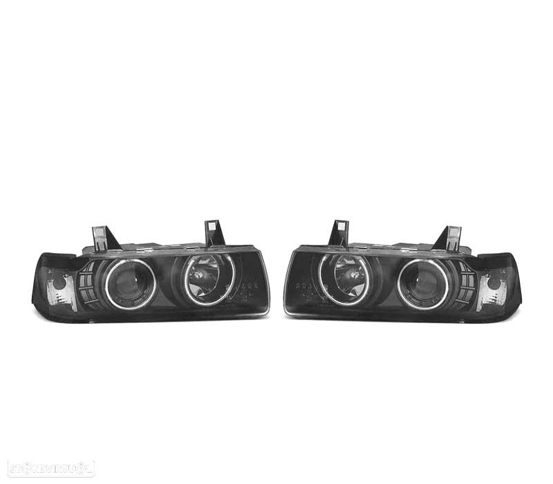 FARÓIS BMW E36 90-99 ANGEL EYES FUNDO PRETO - 2