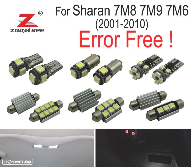 KIT COMPLETO DE 24 LÂMPADAS LED INTERIOR PARA VOLKSWAGEN VW SHARAN 7 M 8 7M9 7M6 2001-2010 - 1