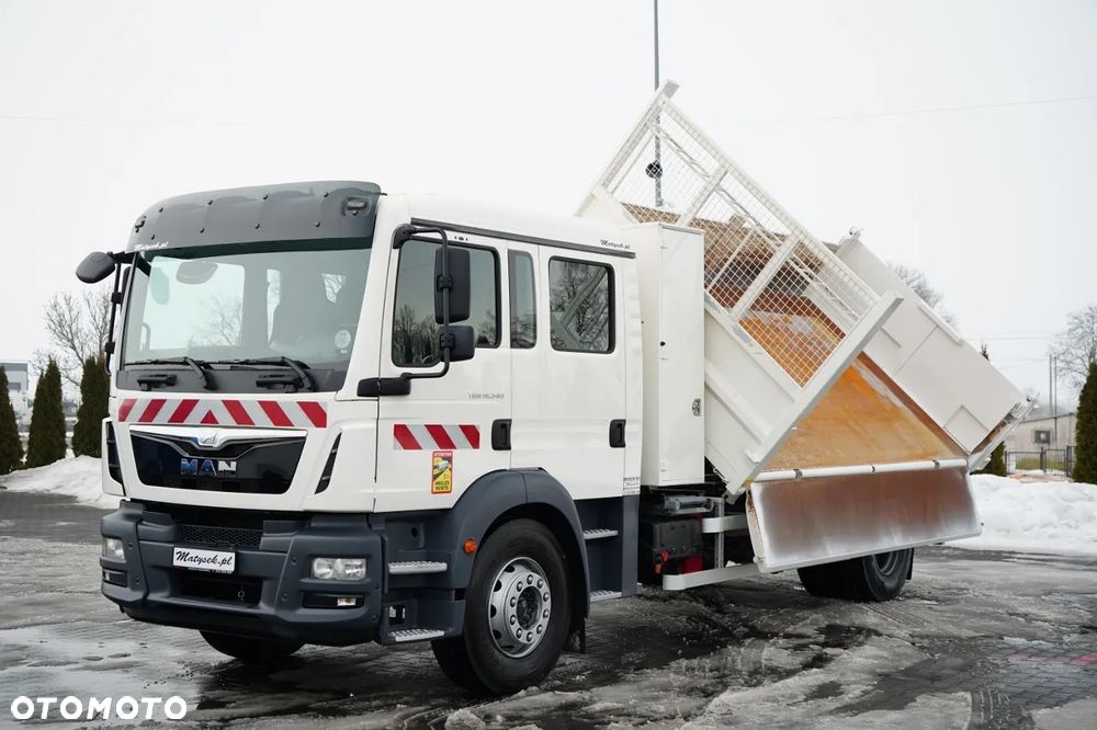 MAN TGM 18.340 / 4X2 / 3 STRONNA WYWROTKA / HYDROBURTA / BRYGADÓWKA 7 MIEJSC / BORDMATIC - 7