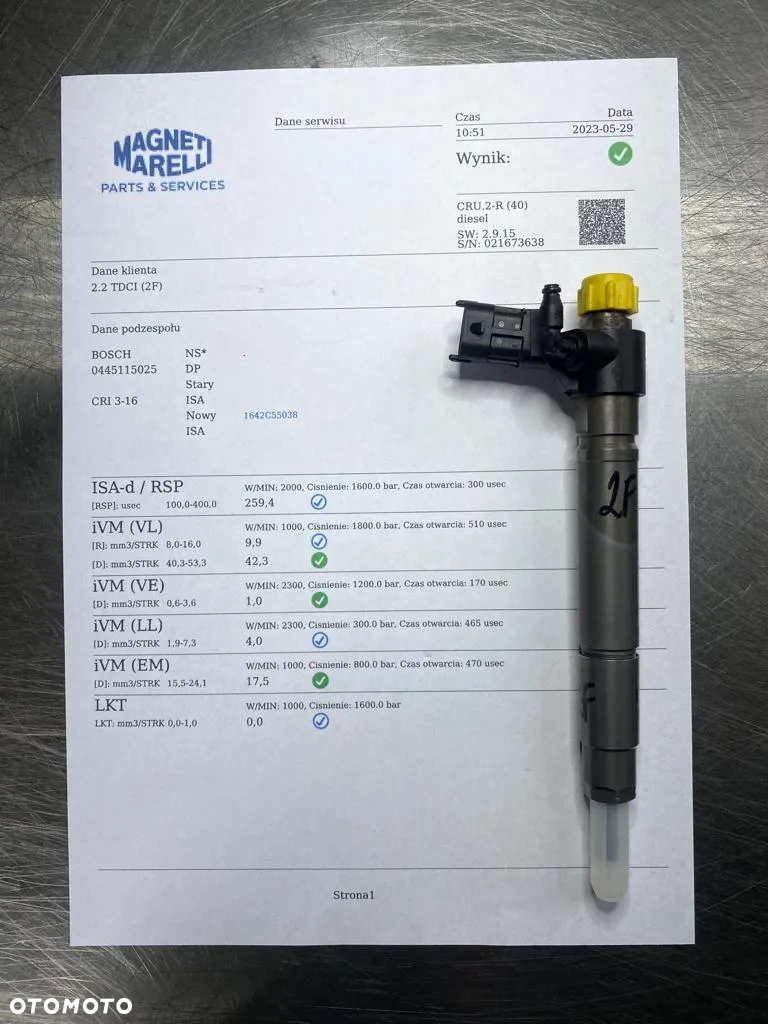 WTRYSKIWACZ TEST 2.2 TDCI 0445115025 WTRYSK IMA PEUGEOT CITROEN 407 C5 OUTLANDER II FORD GALAXY MK2 - 2