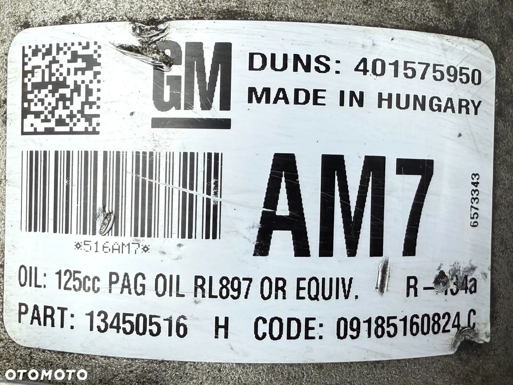 AM7 ORYGINALNY kompresor klimatyzacji OPEL Astra Cascada Meriva Zafira / 404 - 7