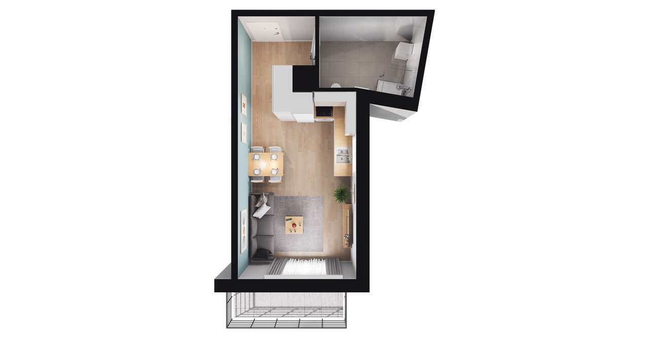 1-pokojowe mieszkanie 33m2 + balkon - Pełny obrazek: 3/21
