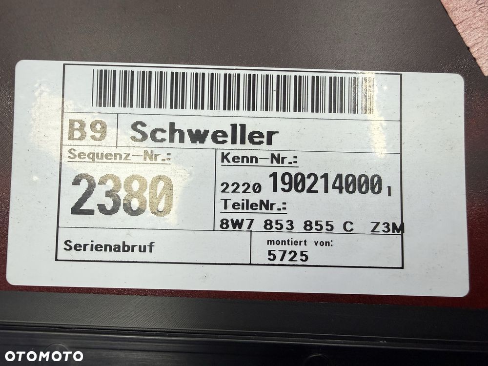 LISTWA nakładka progowa LEWA S-LINE AUDI A5 F5 LZ3M kompletna OEM 8W7853855C - 12
