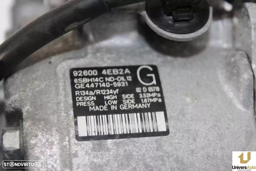 COMPRESSOR AR CONDICIONADO NISSAN QASHQAI II TODO TERRENO, FECHADA 2020 -926004E... - 2