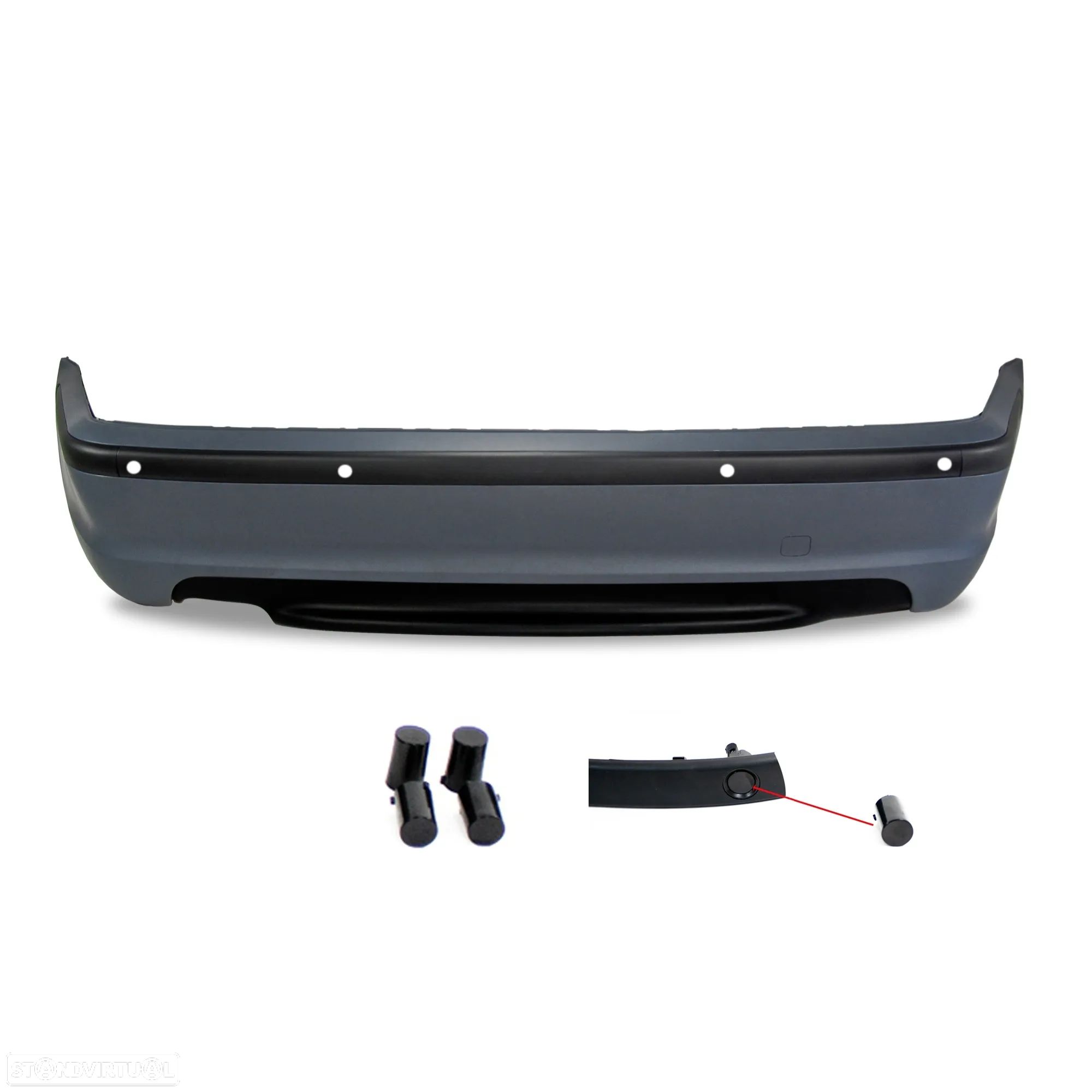 Para-choques traseiro BMW E46 98-2005 4 portas Pack M, com furação para sensores de estacionamento em plástico ABS - 1