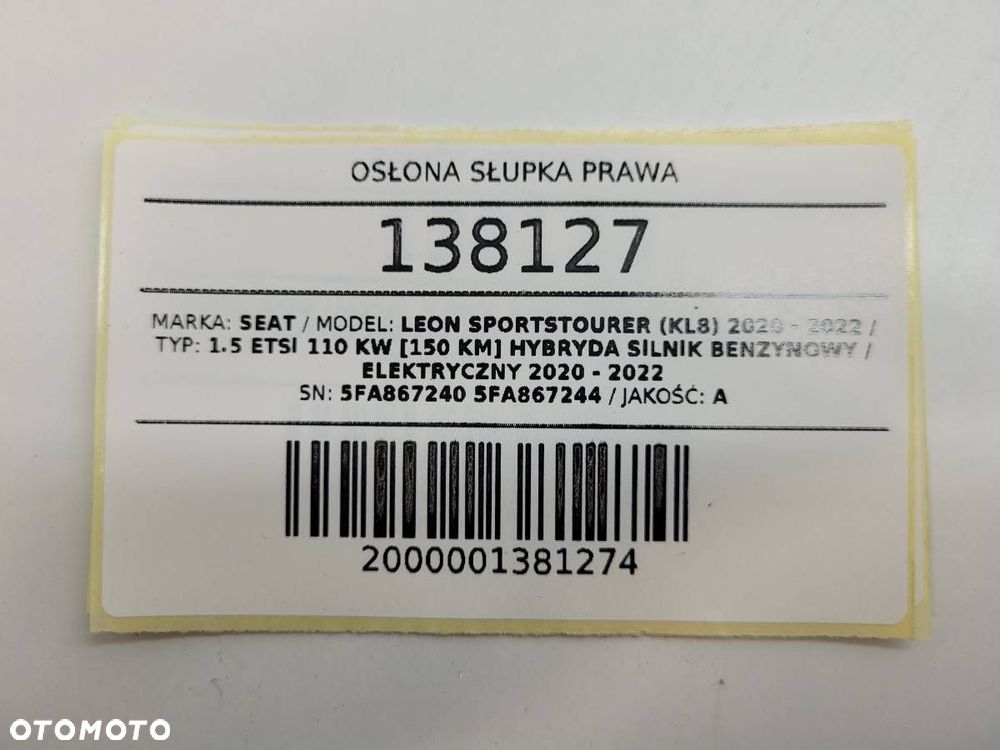 OSŁONA SŁUPKA B PRAWA ŚRODKOWEGO SEAT LEON IV 5FA867240 5FA867244 - 12