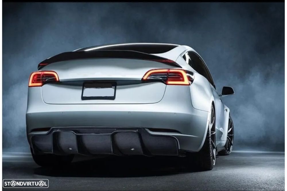 Conjunto Tesla Model 3 Spoiler, Aileron, Laminas e Difusor em Carbono - 4