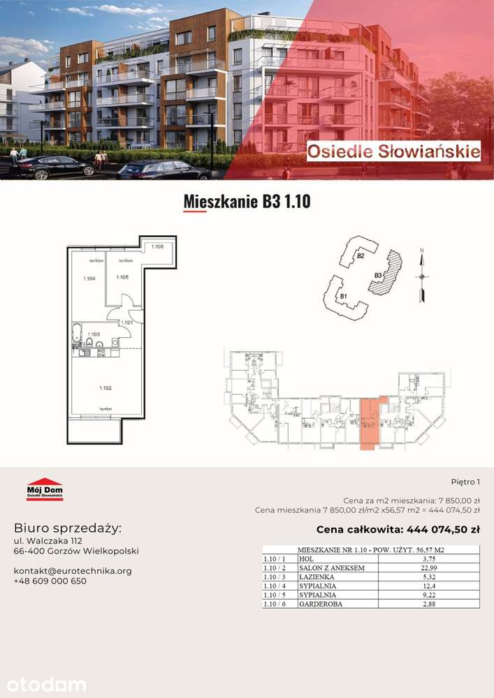 Nowoczesne mieszkanie - 56m2, B3 1.10- REZERWACJA