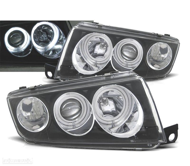 FARÓIS ANGEL EYES SKODA FABIA 99-07 FUNDO PRETO - 1