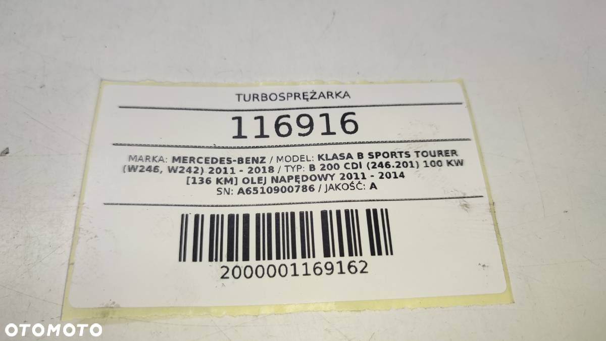 TURBOSPRĘŻARKA TURBINA NASTAWNIK MERCEDES B200 1.8 CDI 136 A6510900786 - 7