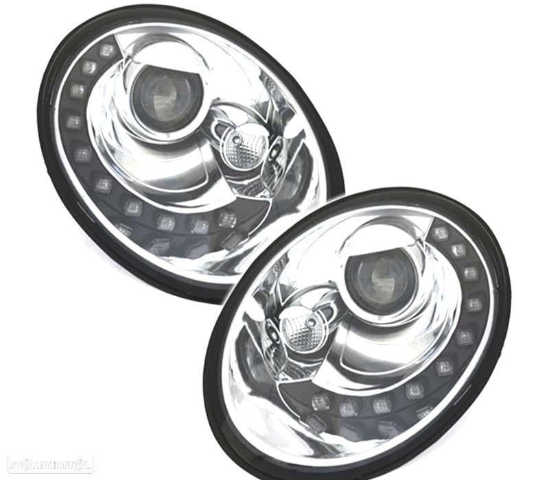 FARÓIS LUZ DIURNA LED PARA VOLKSWAGEN VW BEETLE 05-11 FUNDO CROMADO - 1
