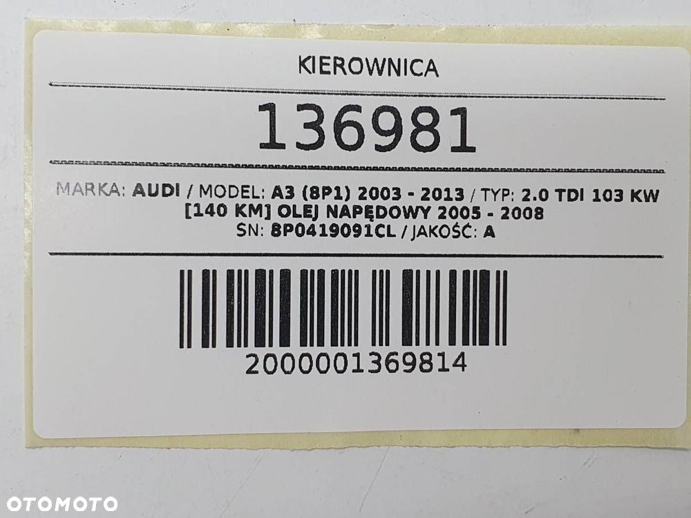 KIEROWNICA SKÓRA ŁOPATKI AUDI A3 8P 2005 EUROPA - 8