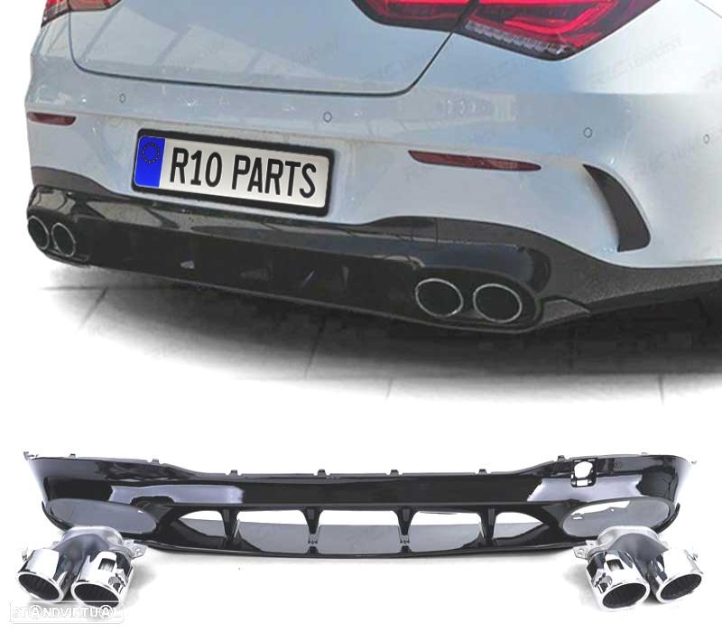 DIFUSOR MERCEDES CLA C118 19- ASPECTO AMG PRETO BRILHANTE + PONTAS DE ESCAPE - 1