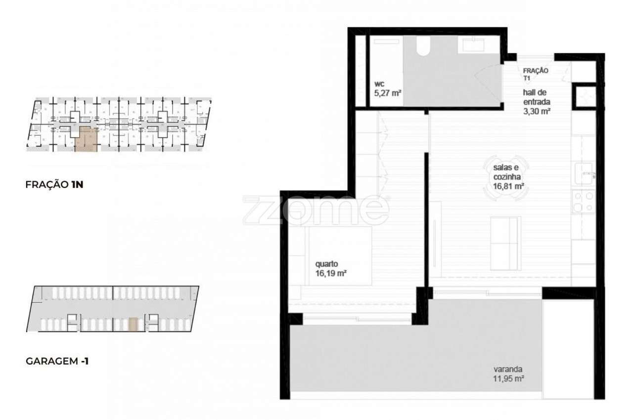 Apartamento T1 (1N) localizado no piso 1, com área total de 73.9 m2. - Grande imagem: 3/23