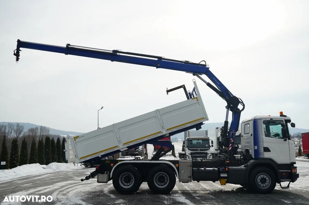 Scania G 370 / 6x4 / BASCULĂ SPATE + HIAB 144E S-3 HDS / RADIOCOMANDĂ / ROTATOARE / FURCĂ PENTRU PALEȚI / EURO 6 / - 5