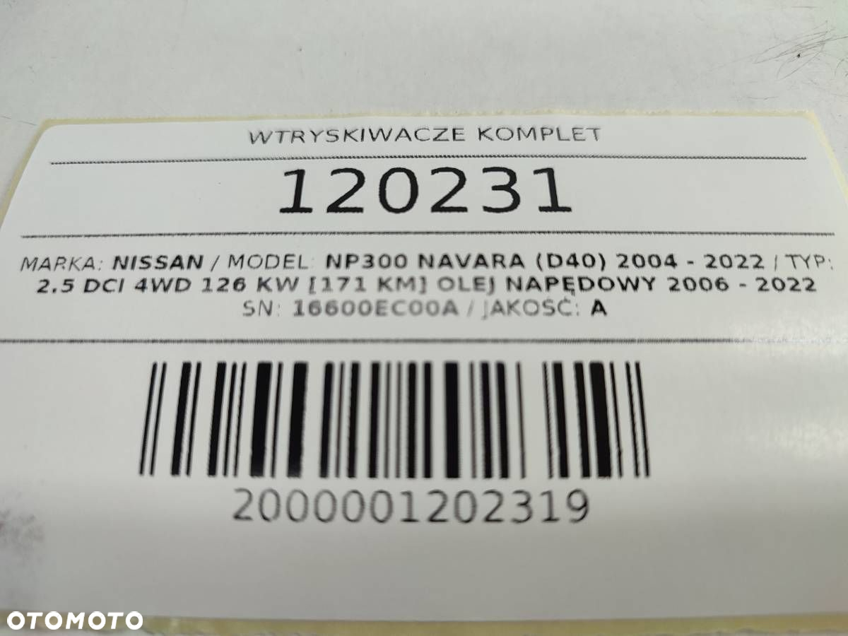 WTRYSKIWACZE WTRYSKI KOMPLET NISSAN NAVARA III D40 2.5 DCI 16600EC00A - 9