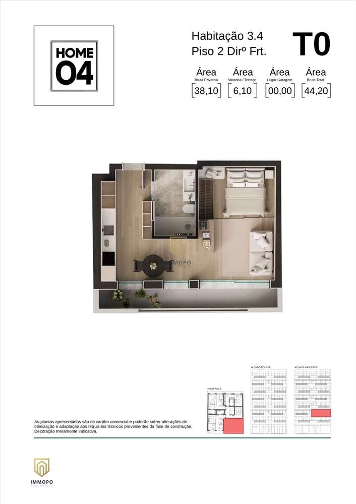 Apartamento T0+1 em Matosinhos com varanda - Grande imagem: 3/3
