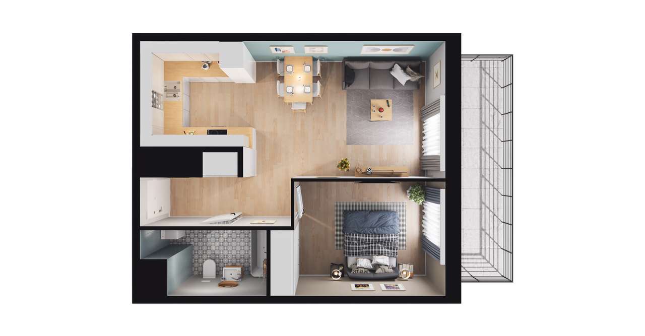 2-pokojowe mieszkanie 44m2 + loggia Bezpośrednio