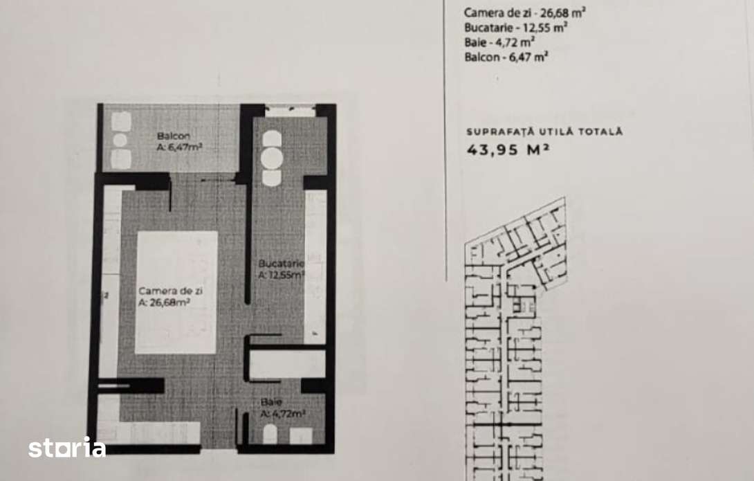 Apartament cu o camera, bloc nou, 42,24 mp plus balcon, loc parcare, G — fotografia 3