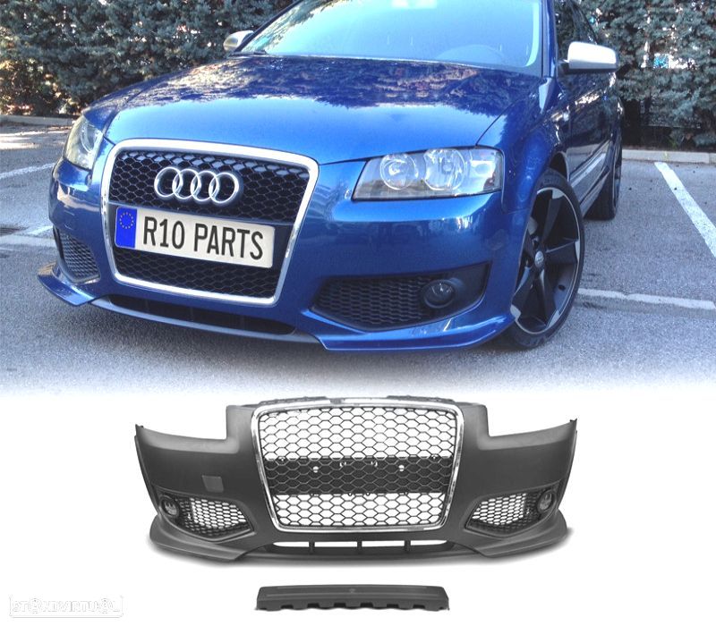PARA-CHOQUES FRONTAL AUDI A3 8P 04-08 LOOK RS3 CROMADO PRETO - 1