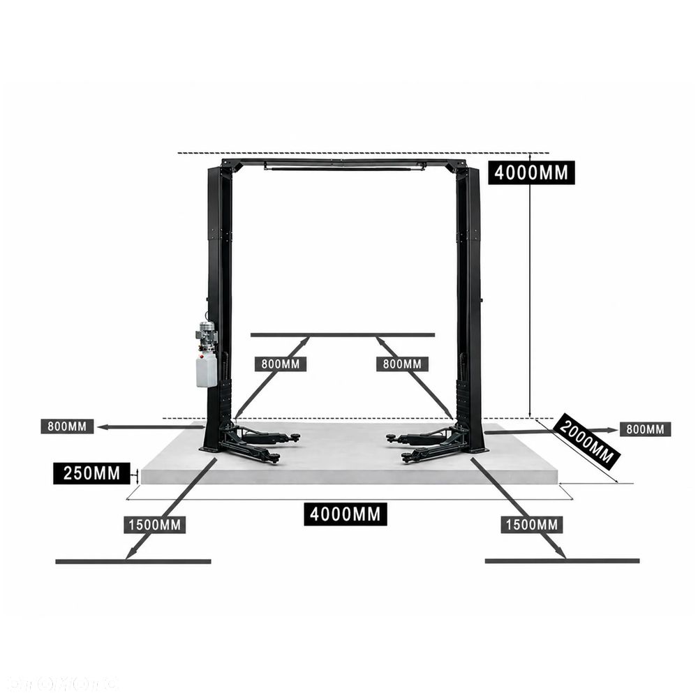 Podnośnik dwukolumnowy asymetryczny ETGE-3440ASY BLACK – 4000 KG, CE + UDT - 9
