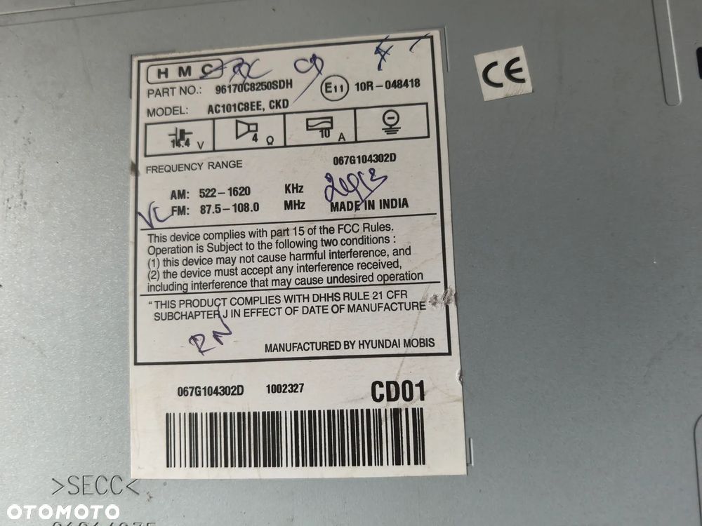 Hyundai i20 II Radio CD mp3 Bluetooth 96170C8250SDH - 2