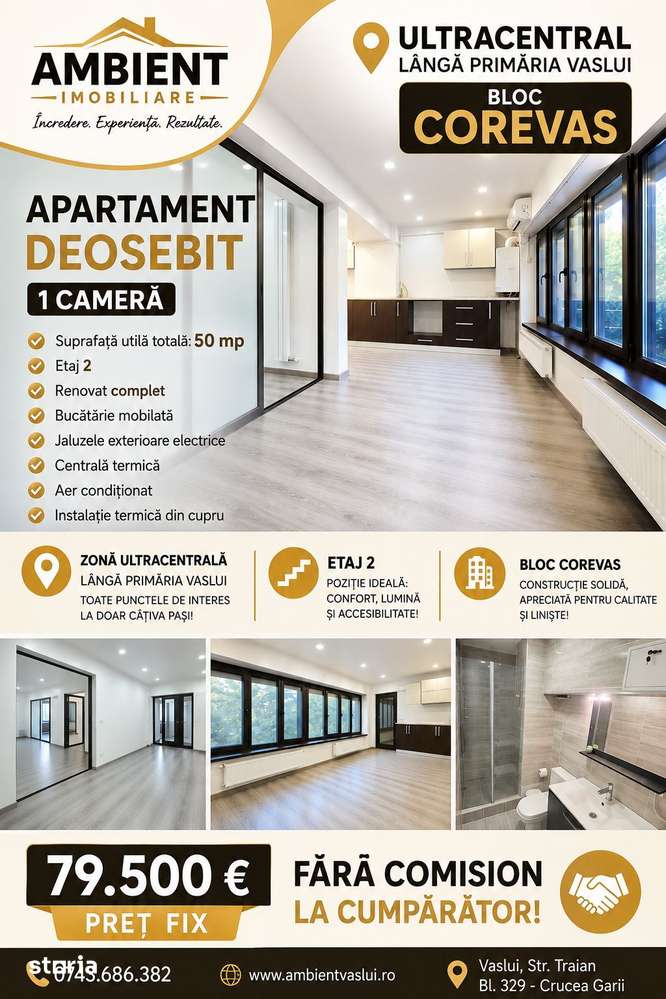 APARTAMENT DEOSEBIT – 1 CAMERĂ, ULTRACENTRAL – BLOC COREVAS VASLUI — fotografia 1