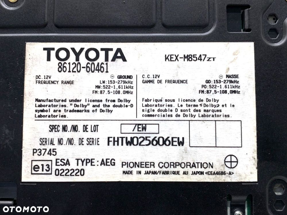 RADIO  TOYOTA LAND CRUISER PRADO (_J12_) 2002 - 2010 3.0 D-4D (KDJ120, KDJ125, KDJ121) 127 kW [173 - 4