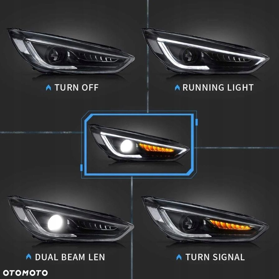 Reflektory Lampy kpl Diody Soczewka Black Ford Focus III mk3 Lift 2014-2018 - 4