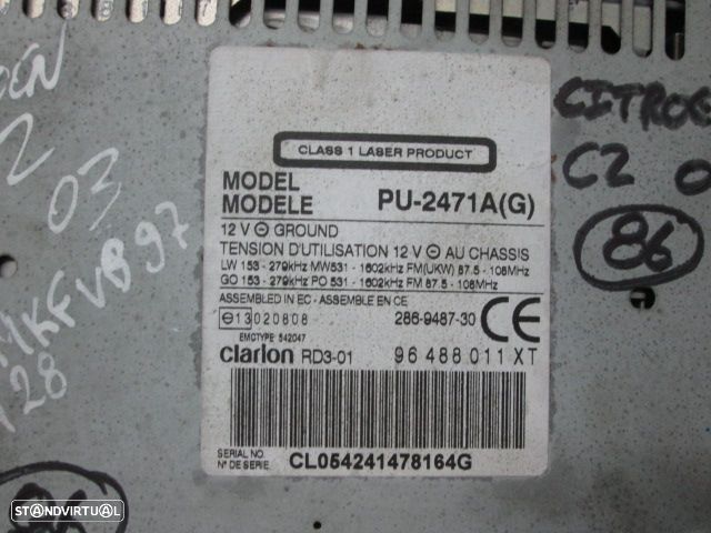 Radios 96488011XT CITROEN C2 2003 CLARION RD3-01 PEUGEOT 307 2003 CLARION RD3-01 PEUGEOT 307 VAN 2007 1.4HDI 70CV 3P BRANCO - 3